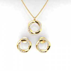 Gold and Diamond Necklace and Earrings Set