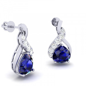 Sapphire Teardrop Earrings with Diamonds